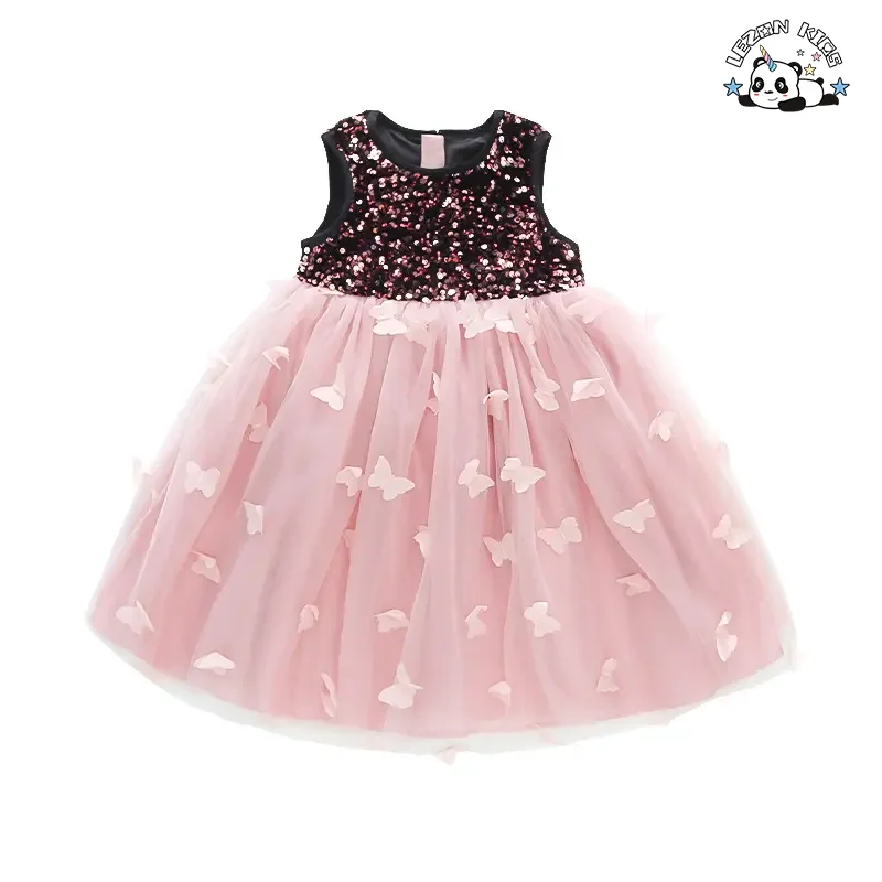 LEZONKIDS - Vestido de Outono para Meninas 2024 Novo Moda Primavera e Outono Meninas Pequenas Vestido de Princesa com Lantejoulas